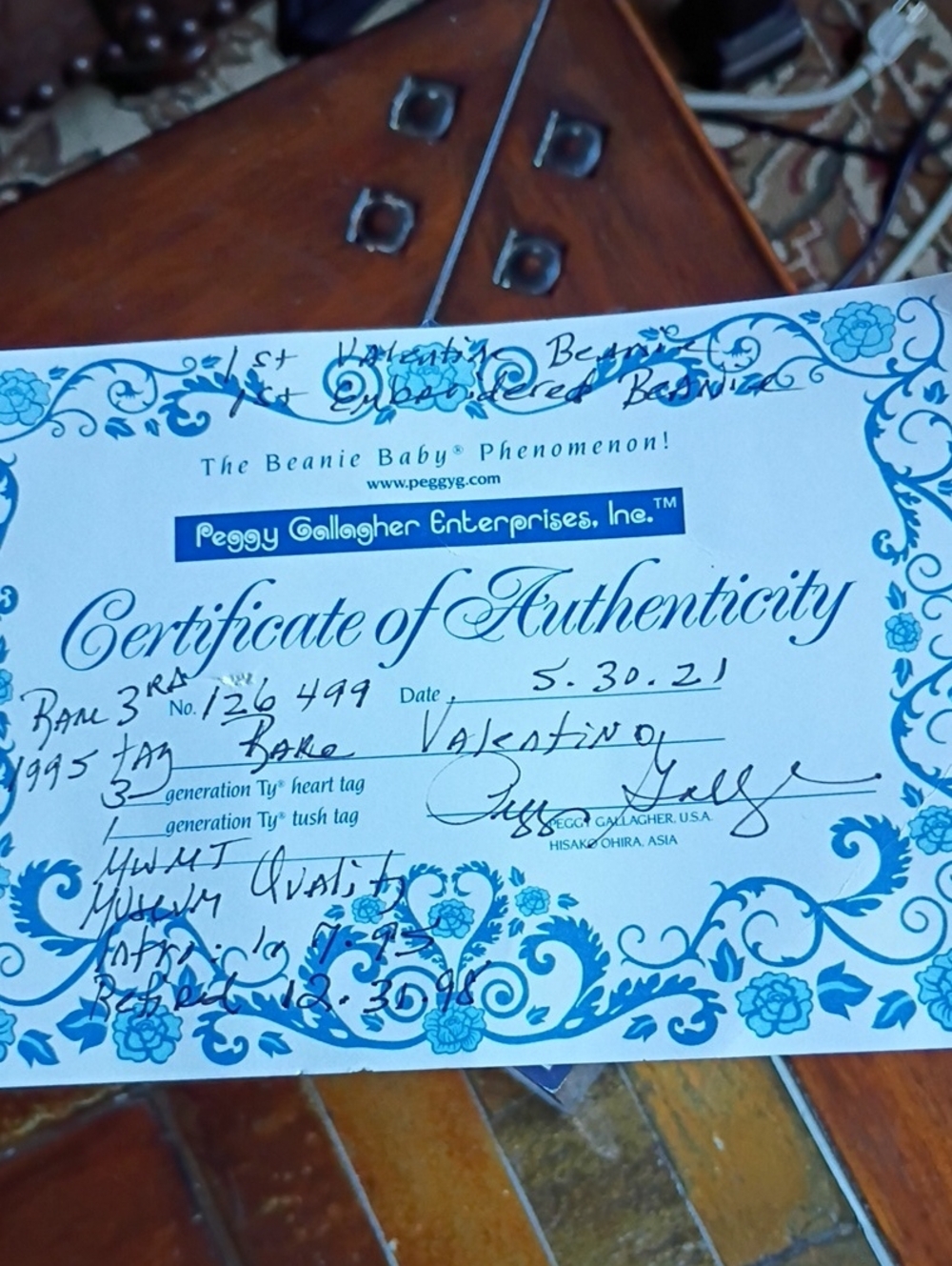 Ty Blue and White Certificate of Authenticity